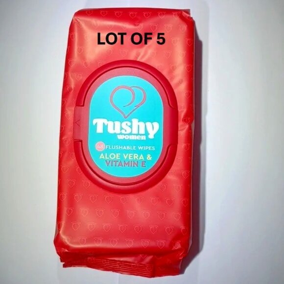 5 pack of TUSHY WOMEN Flushable Aloe Vera & Vitamin E Wipes #48wipes each - Picture 1 of 8